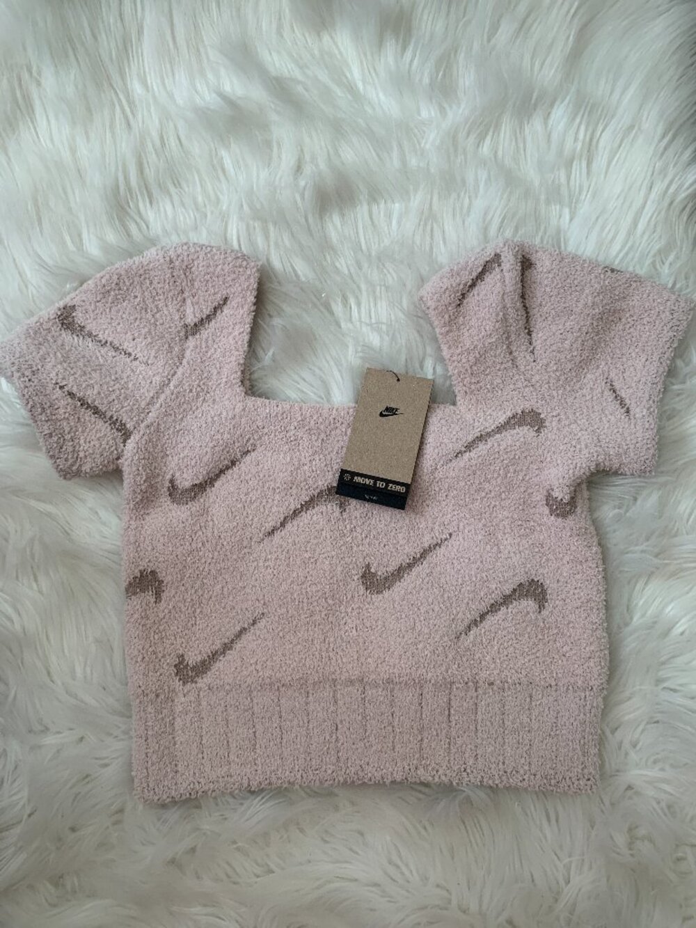 NIKE SPORTSWEAR Phoenix Cozy Boucle Cropped Knit Top in Silt Red/Malt Sz LARGE